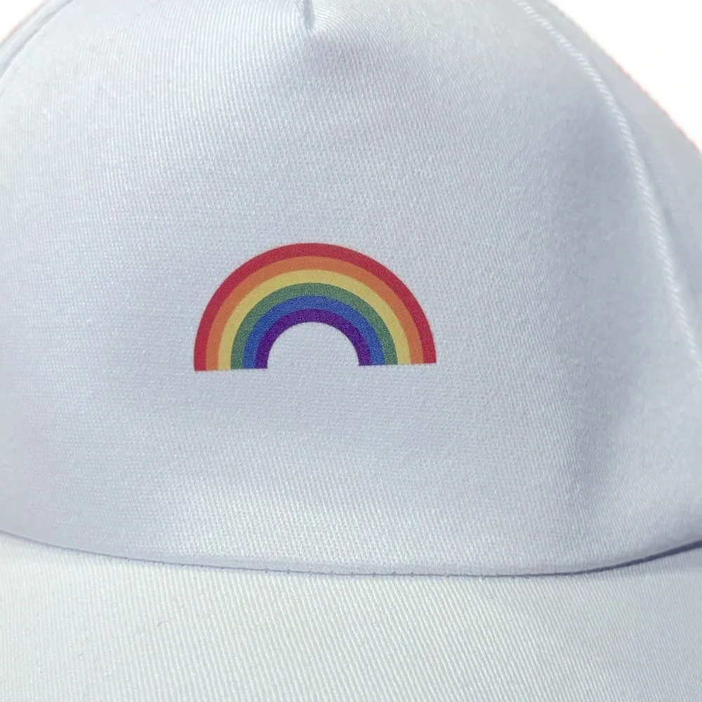 Happy Pride Synching Ball Cap white with rainbows 🌈